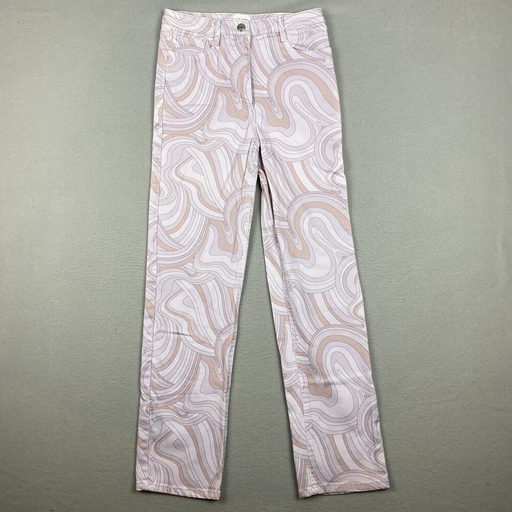 Wilfred Free Womens 2 Vera Printed High-Waist Twill Pants Soft Swirls Neutral